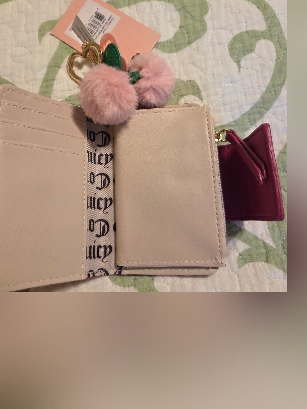 NWT Juicy Couture Cherry Girl Wallet with Pom Pom Heart Logo Charms - Picture 10 of 10